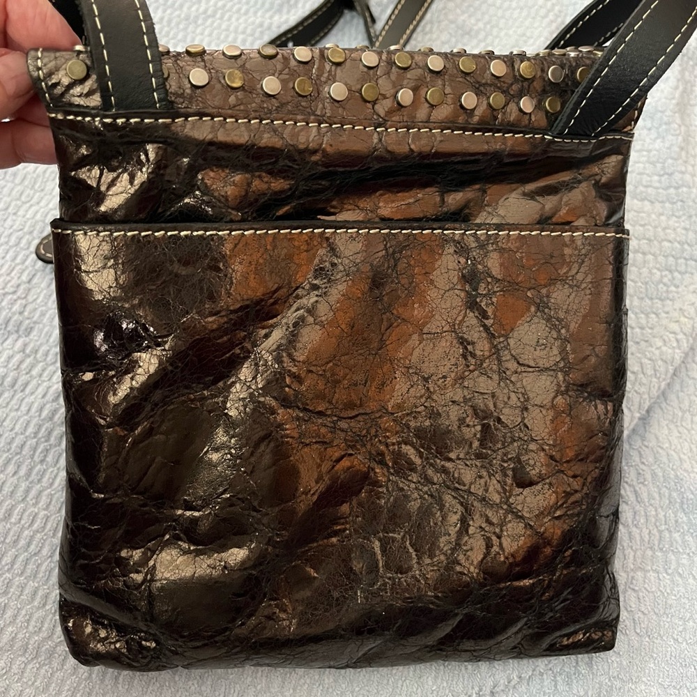 Patricia Nash Studded Metallic Bronze Italian Leather Crossbody Bag - Picture 9 of 13